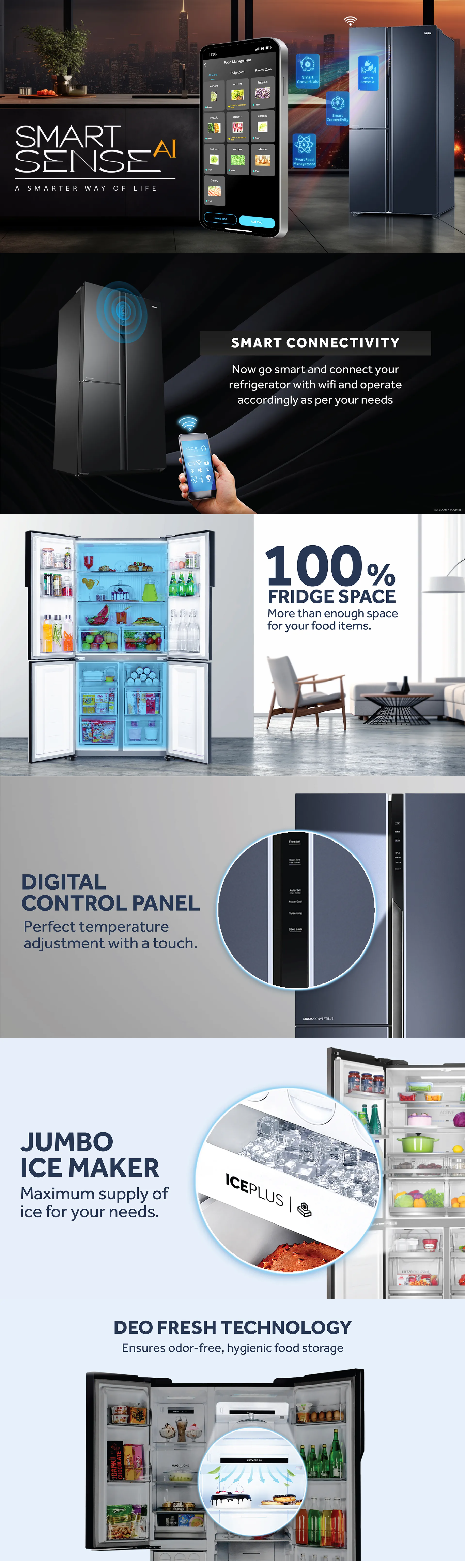 Haier 602L 2 Door Premium Glass Door Side by Side Frost Free Refrigerator (Wi-Fi, Mirror Glass, 3 Star, HRS682PMGU1)