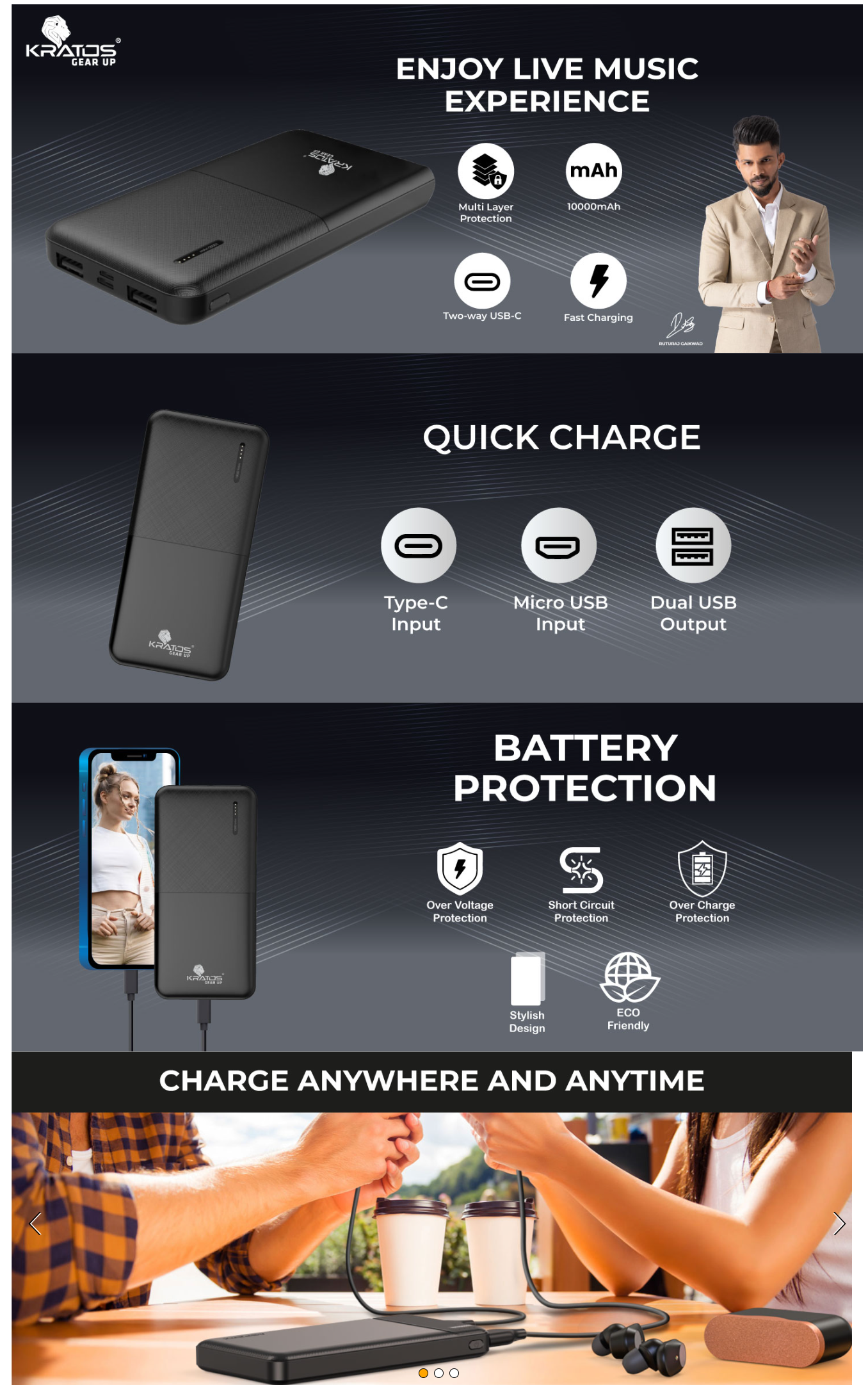 Kratos Legend Pro Power Bank (Slim Power Bank 10000mAh, KRPB507LEGENDPRO)