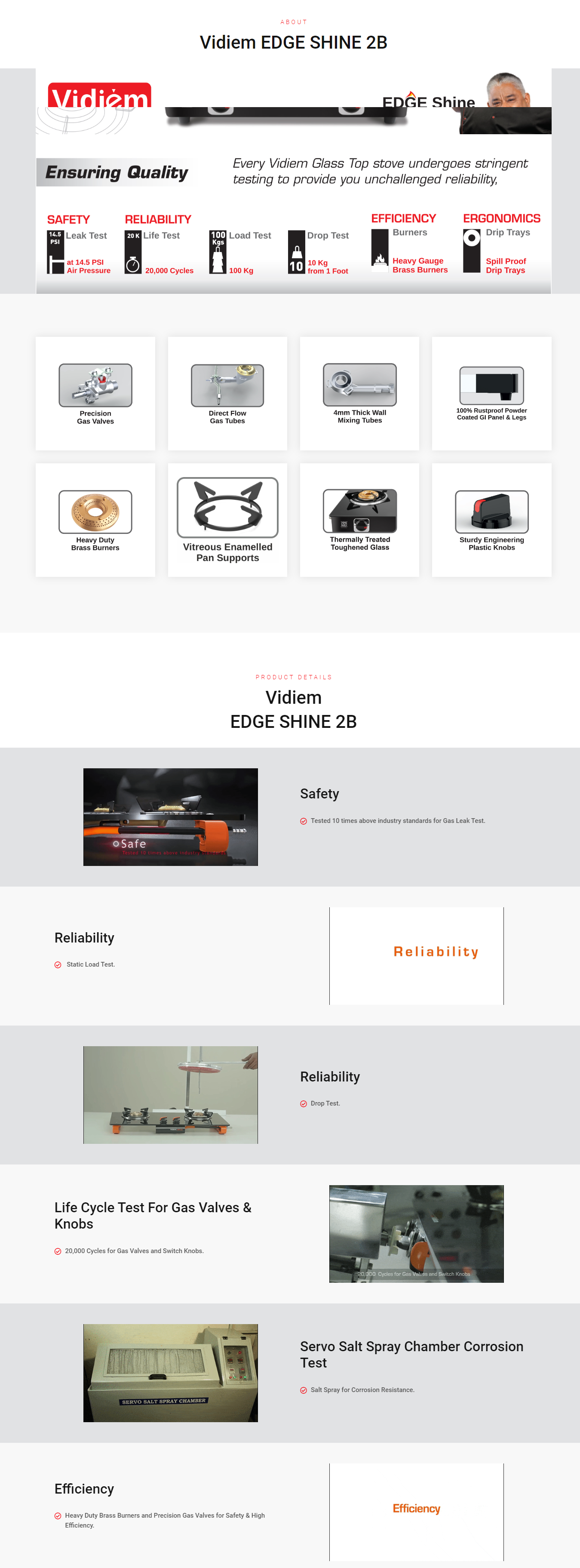 Vidiem Edge Shine 2 Burner Glass Manual Gas Stove (2 Burners) (VIDIEMEDGESHINE2B)