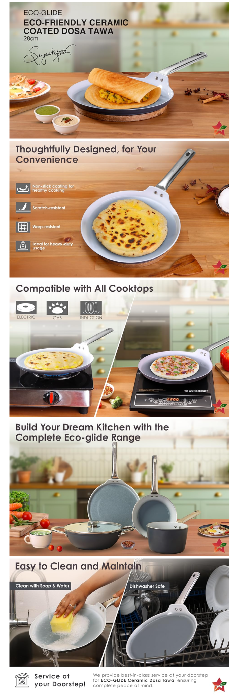 Wonderchef Eco-Glide Dosa Tawa  28cm Stainless-Steel Handle (WCDTECOGLIDECERA28CM)