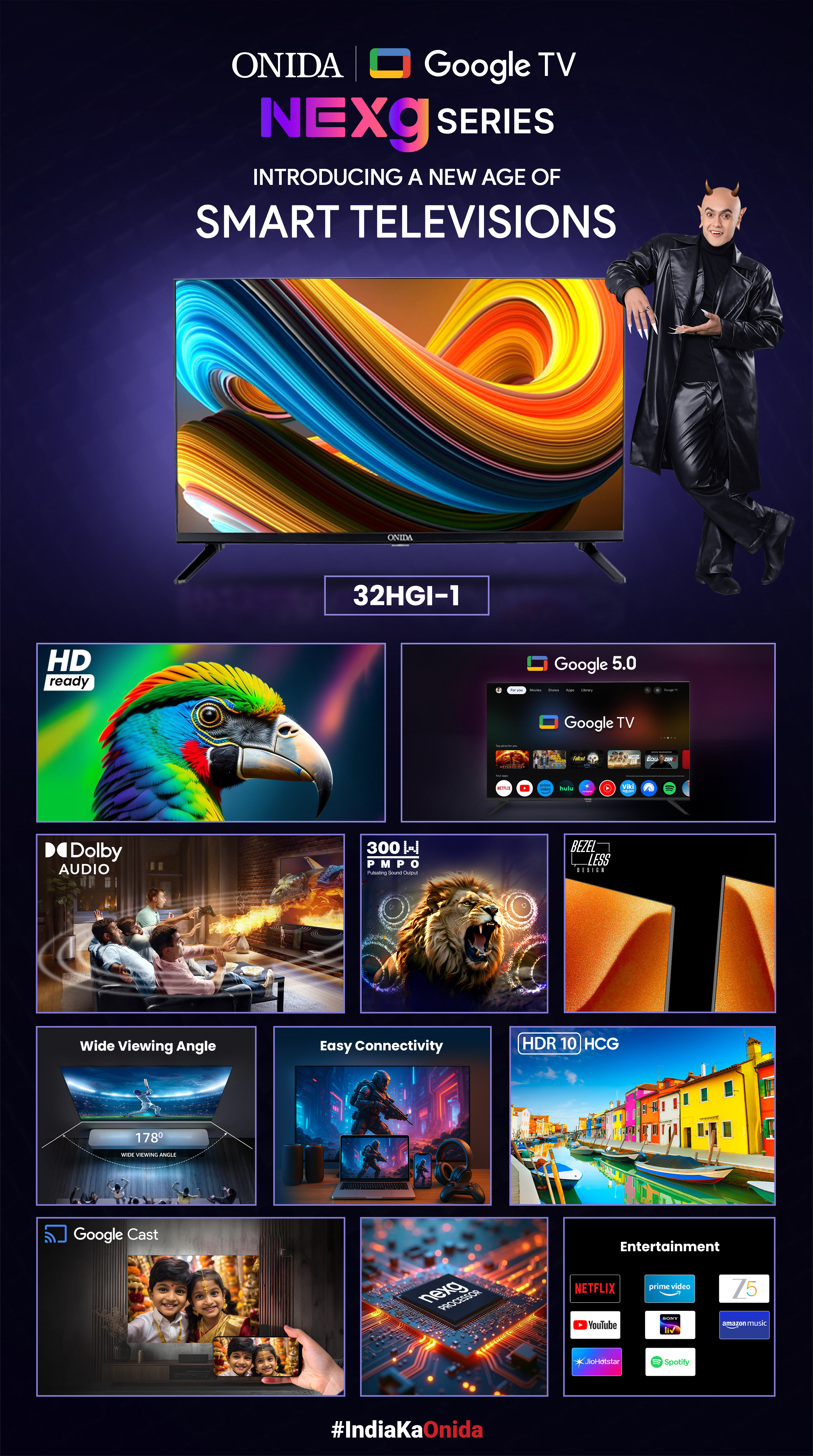 Onida 80 cm 32 inch HD Ready LED Google Smart TV (32HGI1)
