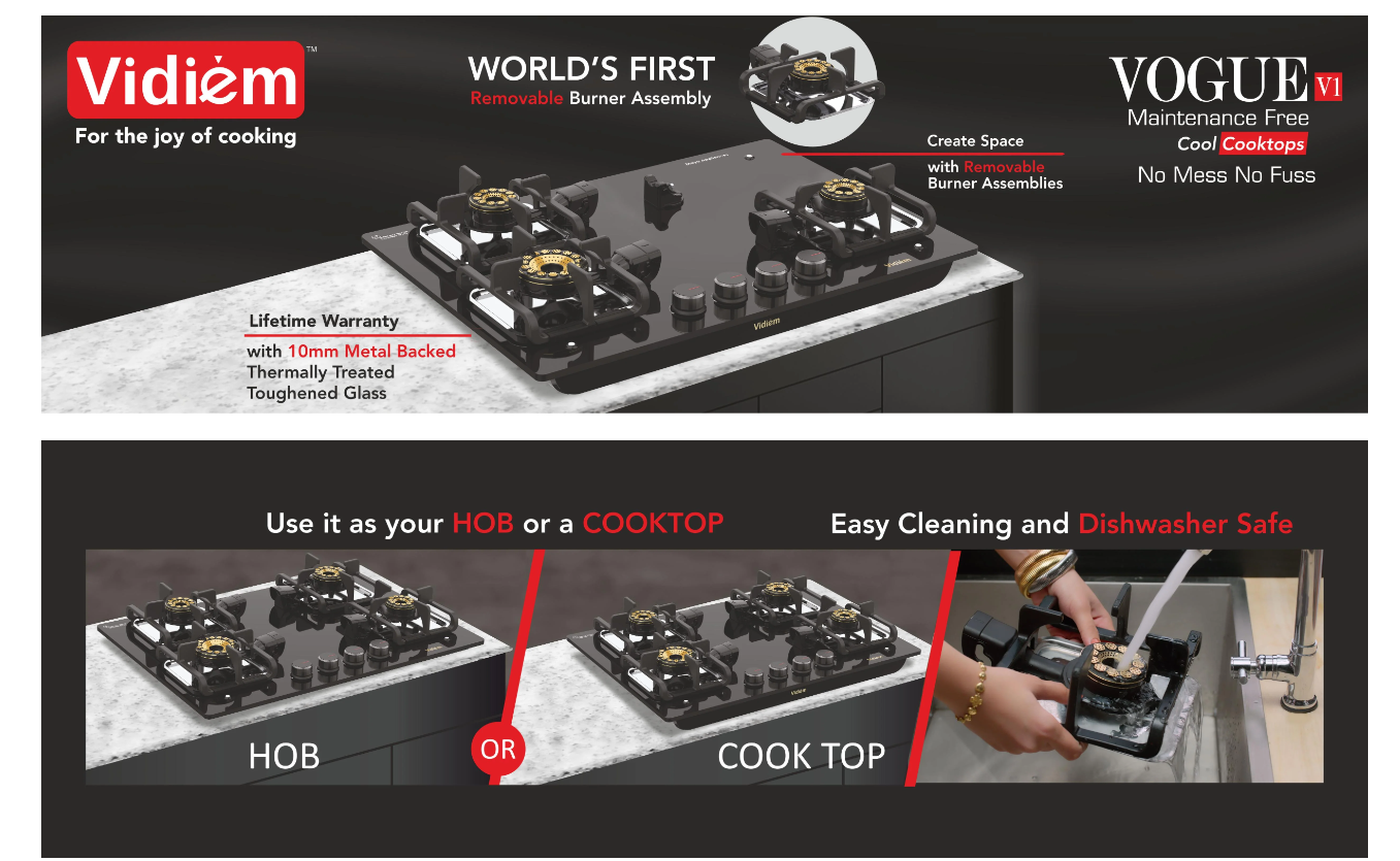 Vidiem Vogue V1 4-Burner Gas Cooktop (VIDIEMVOGUEV1GT4B)