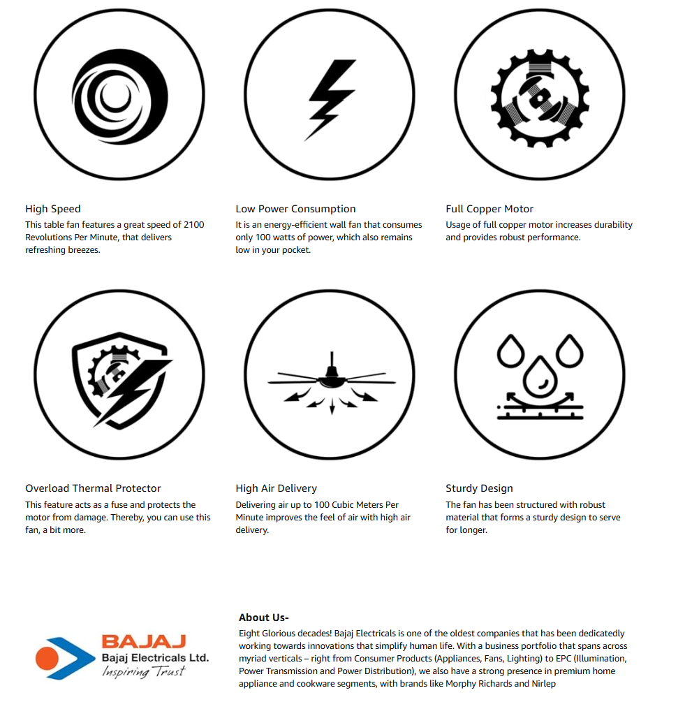 Bajaj Neo Spectrum 400mm Table Fan (All Colours, 400MMNEOSPECTRUBISTF)