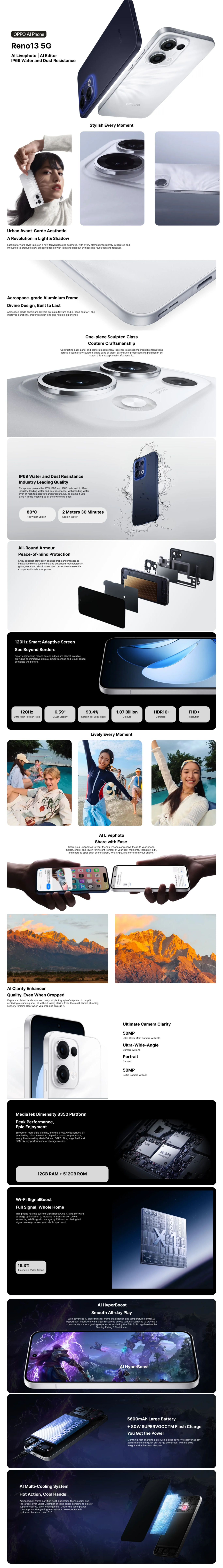 Oppo Reno 13 Mobile 5G ,8GB RAM,256GB (RENO135G8256GB)