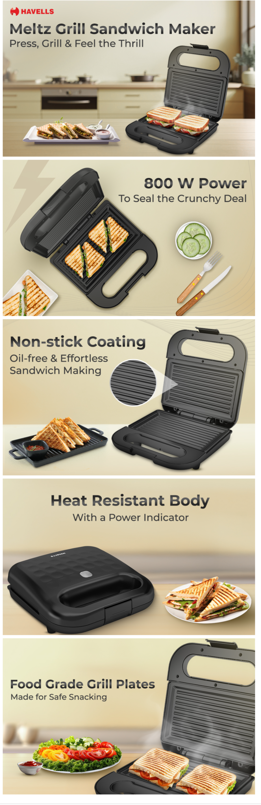 Havells Meltz Grill Sandwich Maker 800 W Power (MELTZ)