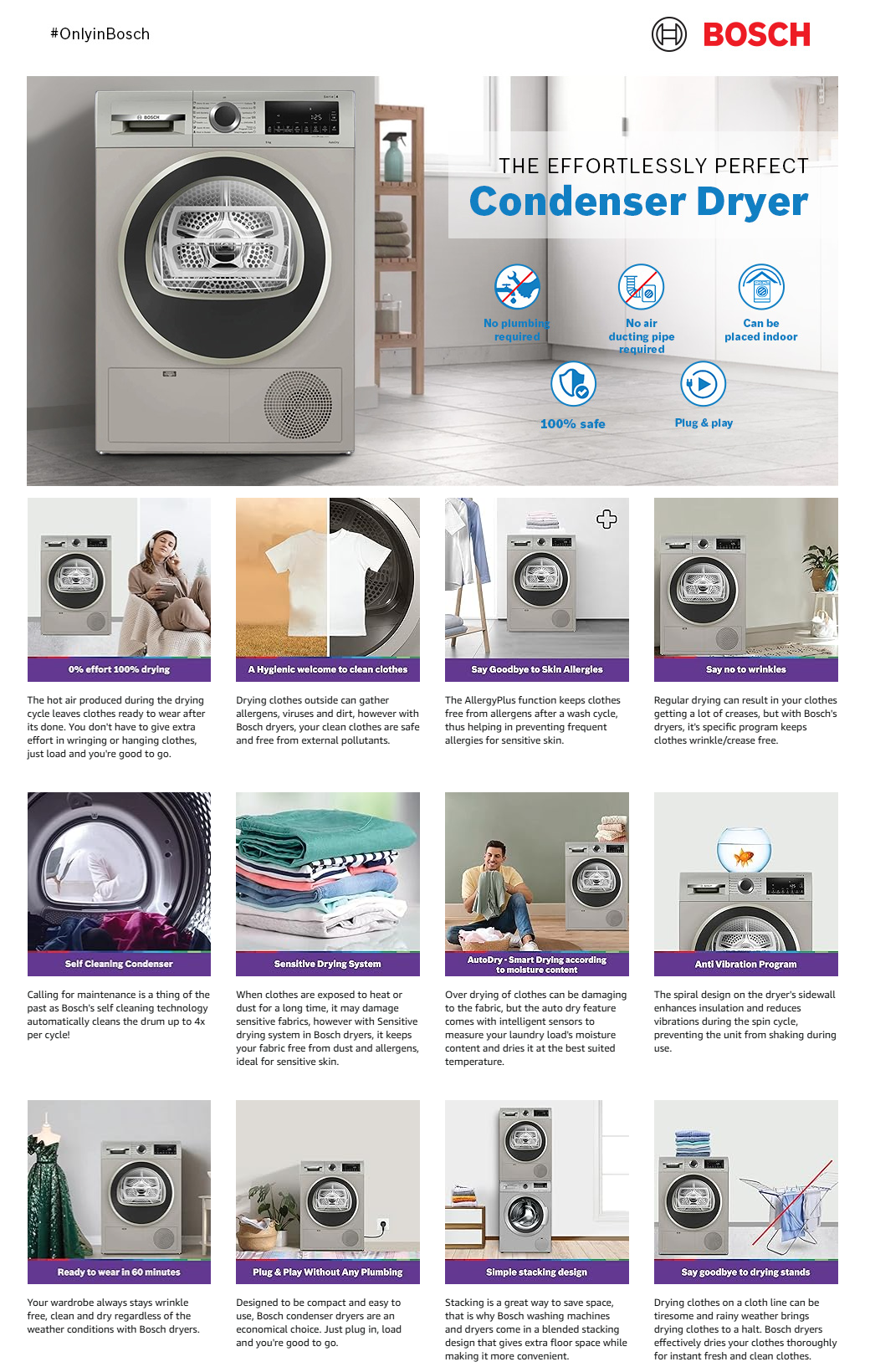 Bosch 9 kg Fully Automatic Front load Condenser Tumble Dryer (2024 Model, Series 4, WPG24108IN)
