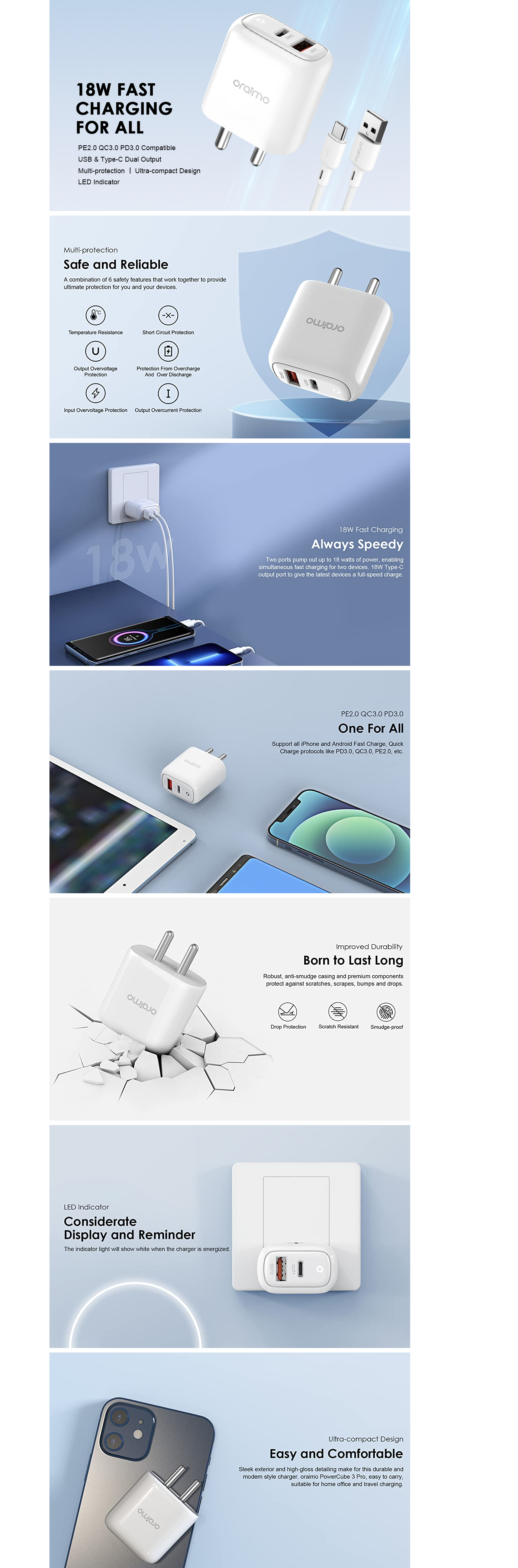 Oraimo Dual USB Fast Wall Charger & Micro-USB Cable  (ORAIMOCWI66DC53)