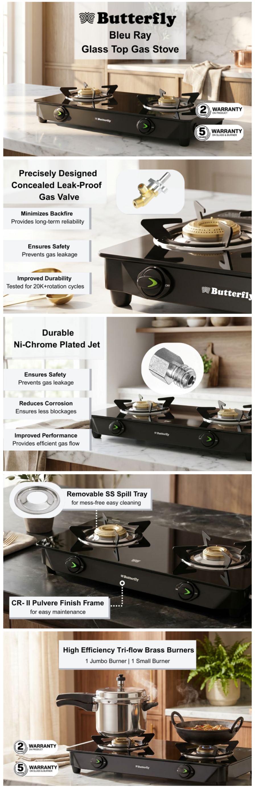 Butterfly Bleu Ray 2 Burner Glass Top Gas Stove (2BBLEURAYGCT)
