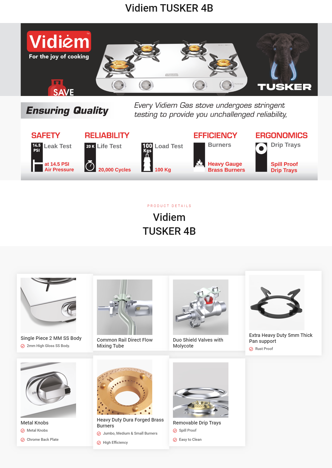 Vidiem Tusker Gas Stove 4 Burner (VIDIEMTUSKER4B)