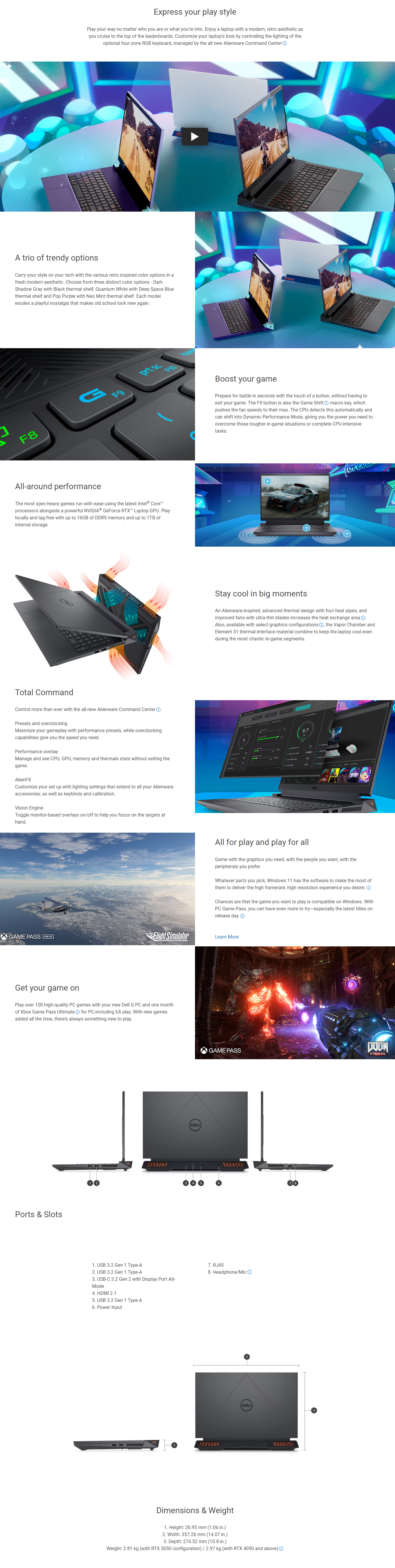 Dell Gaming G15-5530 Laptop, 13th Gen Intel Core i5 8GB 512GB (DELLGN553064GRM001OR)