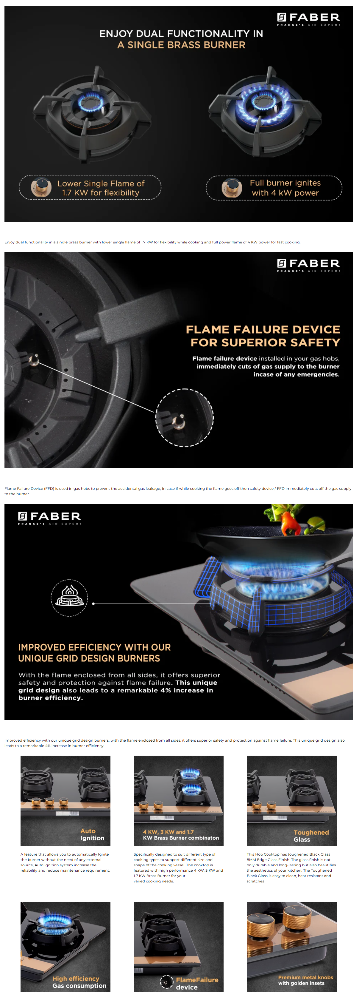 Faber Utopia Pro HT 903 BR CI Toughened Glass Top 3 Burner Automatic Electric Hob (Flame Failure Device, Black, UTOPIAPROHT903BRCI)