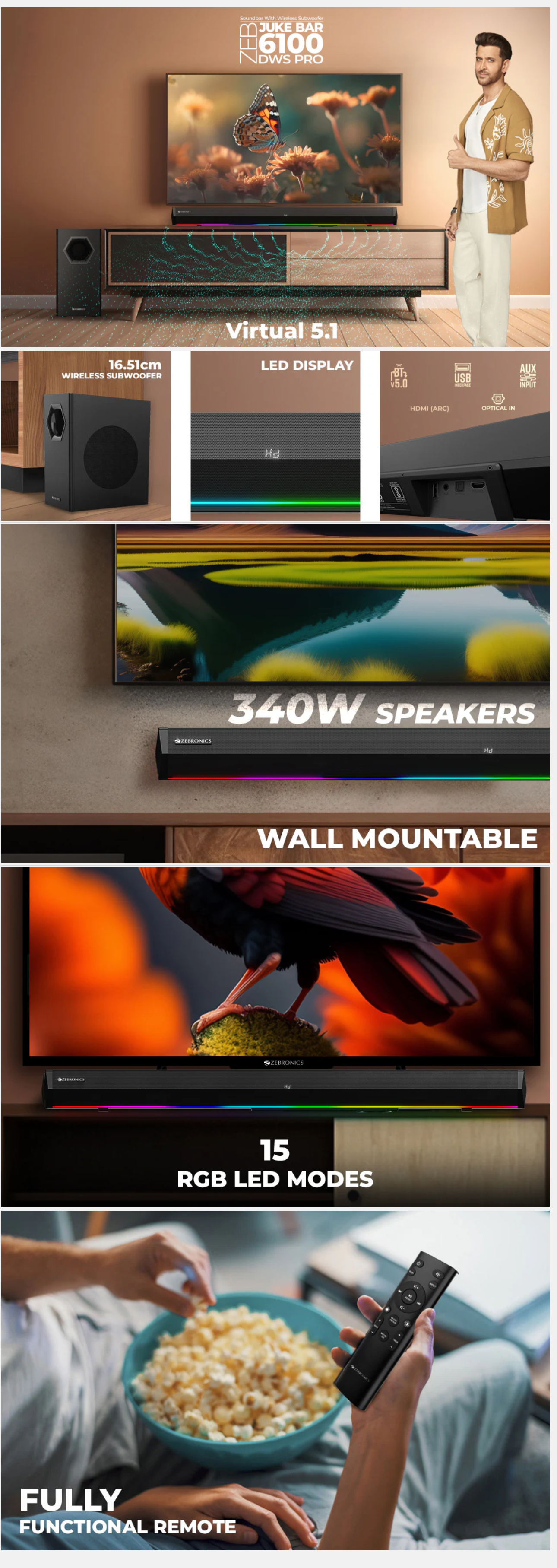 Zebronics Juke BAR 6100DWS PRO 240W Sound Bar (ZEBSBTJKBR6100DWSPRO)
