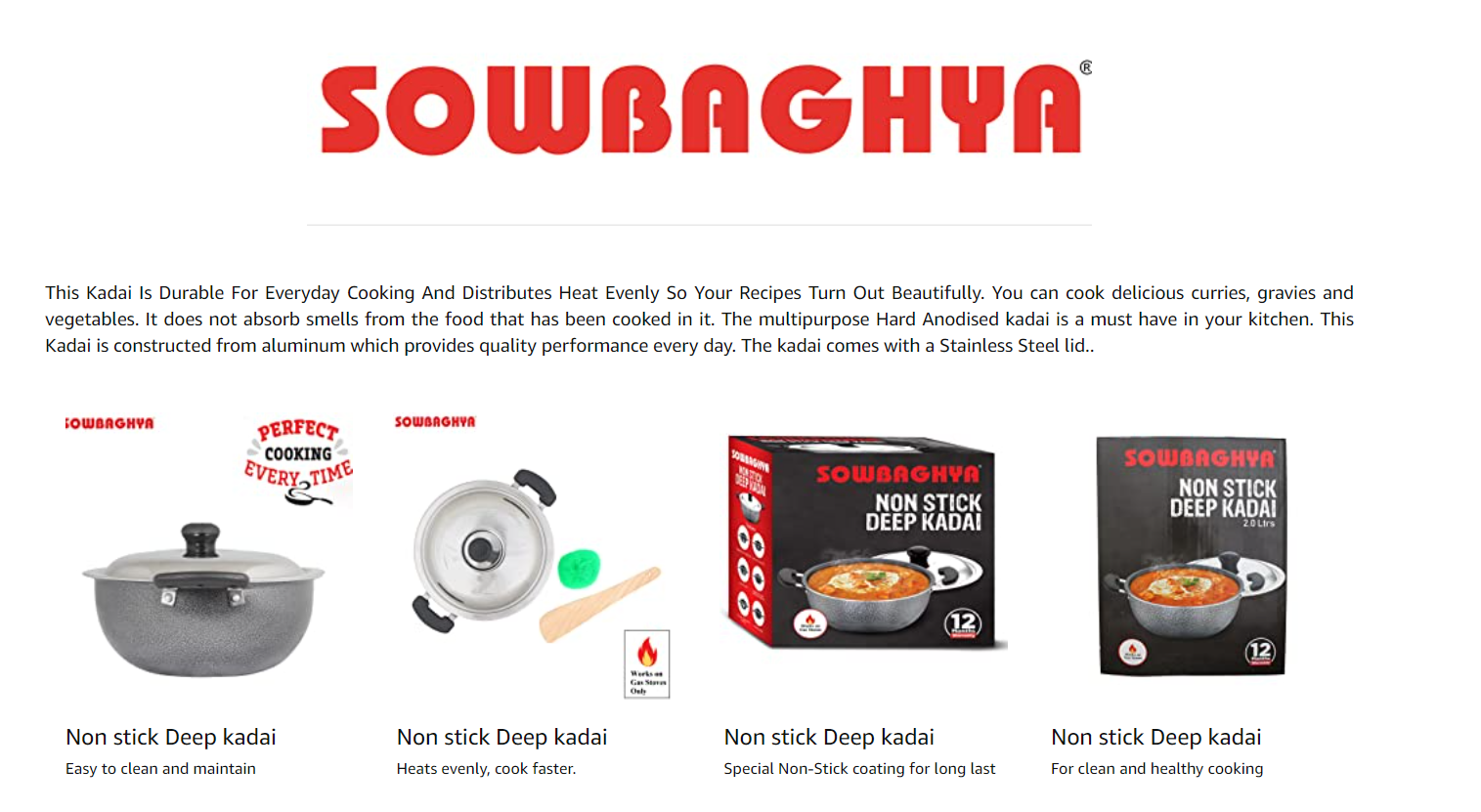 SOWBAGHYA NON STICK DEEP KADAI WITH SS LID (NSDEEPKADAIWITHSSLID)