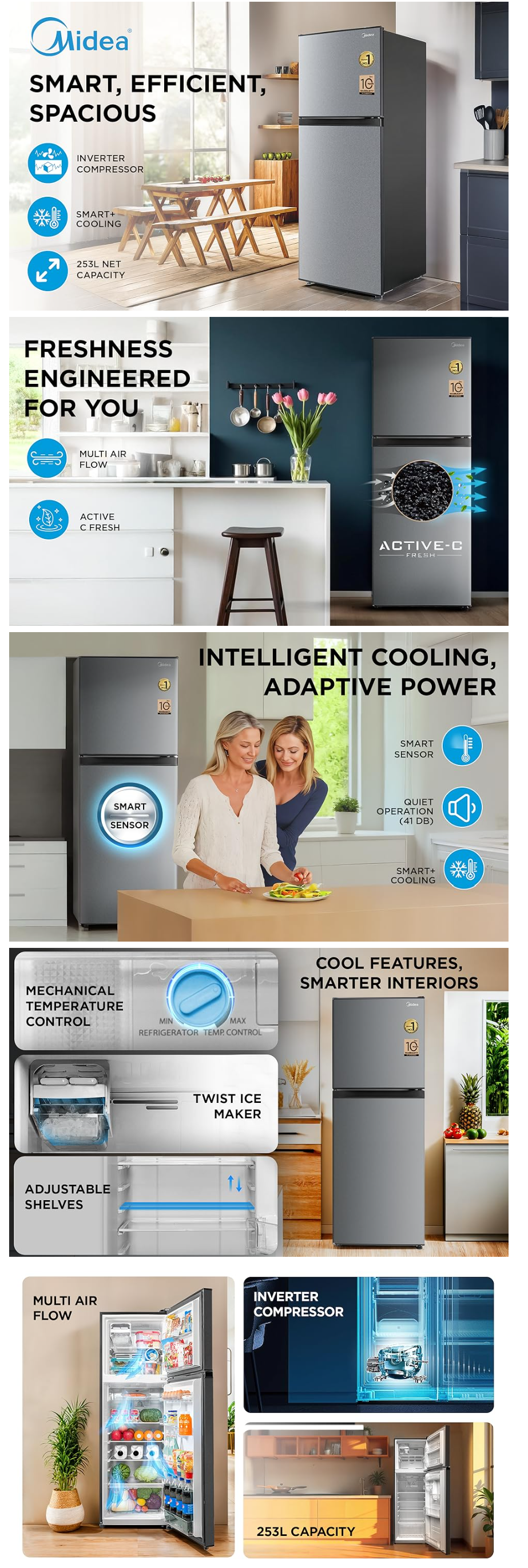 Midea 253 L,2 Star Frost Free Double Door Refrigerator (MDRT350FGI50)