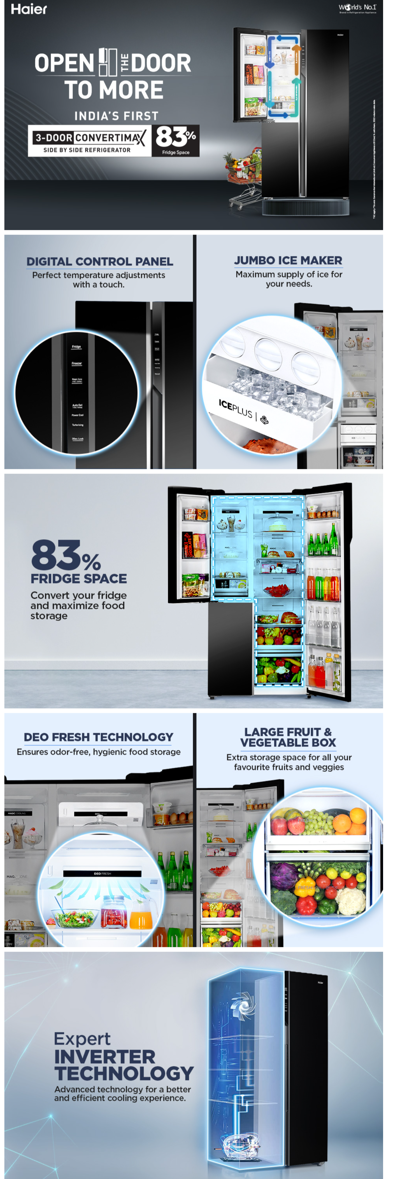 Haier 598 Litres Frost Free Side by Side Refrigerator with Magic Cooling Technology (HRT683KGU1)