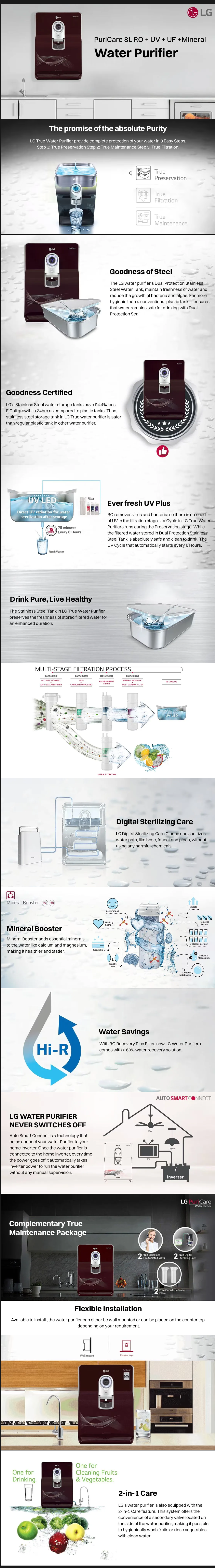 LG PuriCare 8L RO + UV + UF + Mineral Booster Water Purifier (WW184ETC)