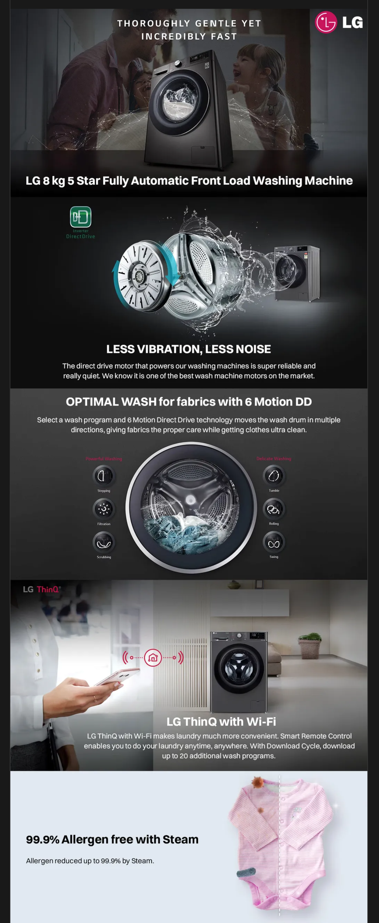 LG 8 kg 5 Star Wi-Fi Inverter Fully Automatic Front Load Washing Machine (Smart Diagnosis, FHB1208Z4P)