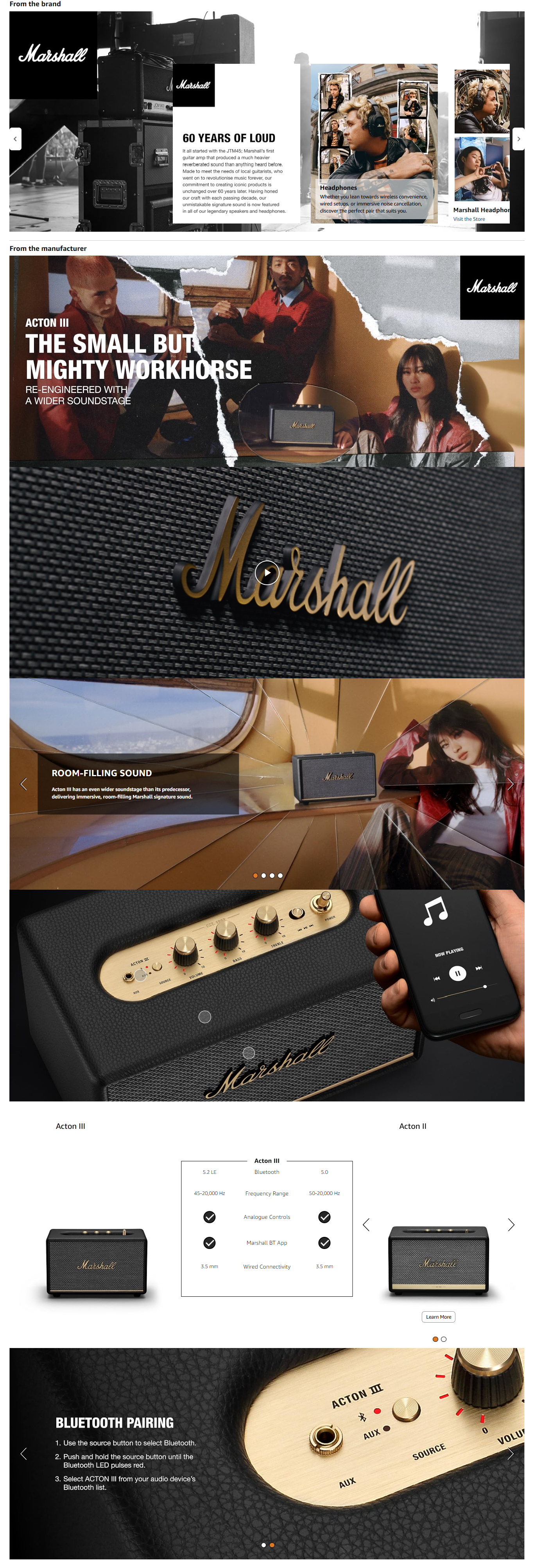 Marshall Acton III Wired Connectivity Stereo Home Speakers with Bluetooth 5.2 & RCA or 3.5mm (MSBSACTONIII)