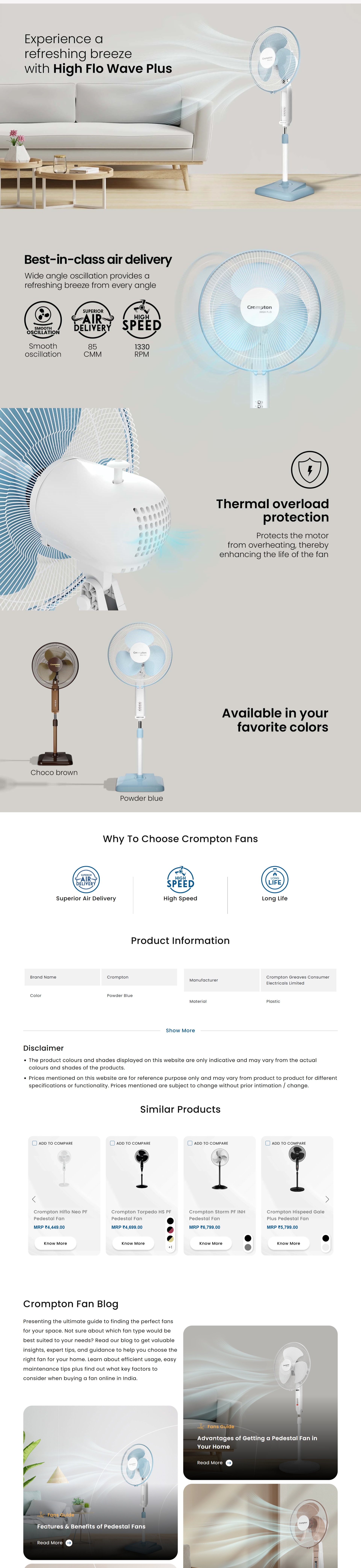 Crompton High Flo Wave Plus 400 mm 3 Blade Pedestal Fan (HIFLOWAVEPLUSBISPF)