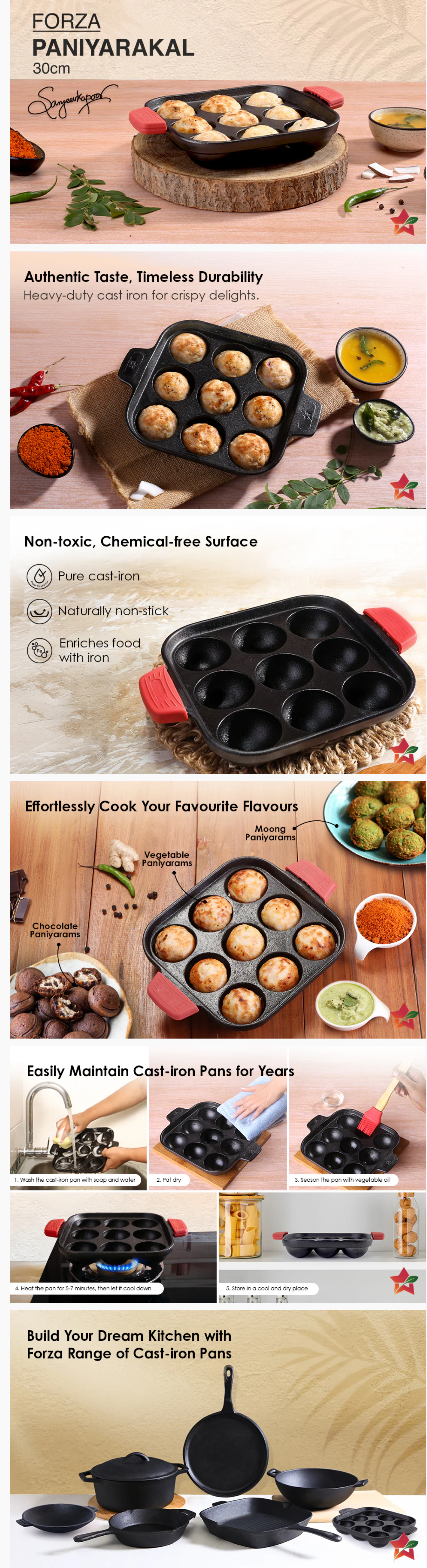 Wonderchef Forza Cast-Iron Paniyarakal  Square Heavy-Duty Cast-Iron for Paniyarams (WCPANIYARFORZASQUARE)