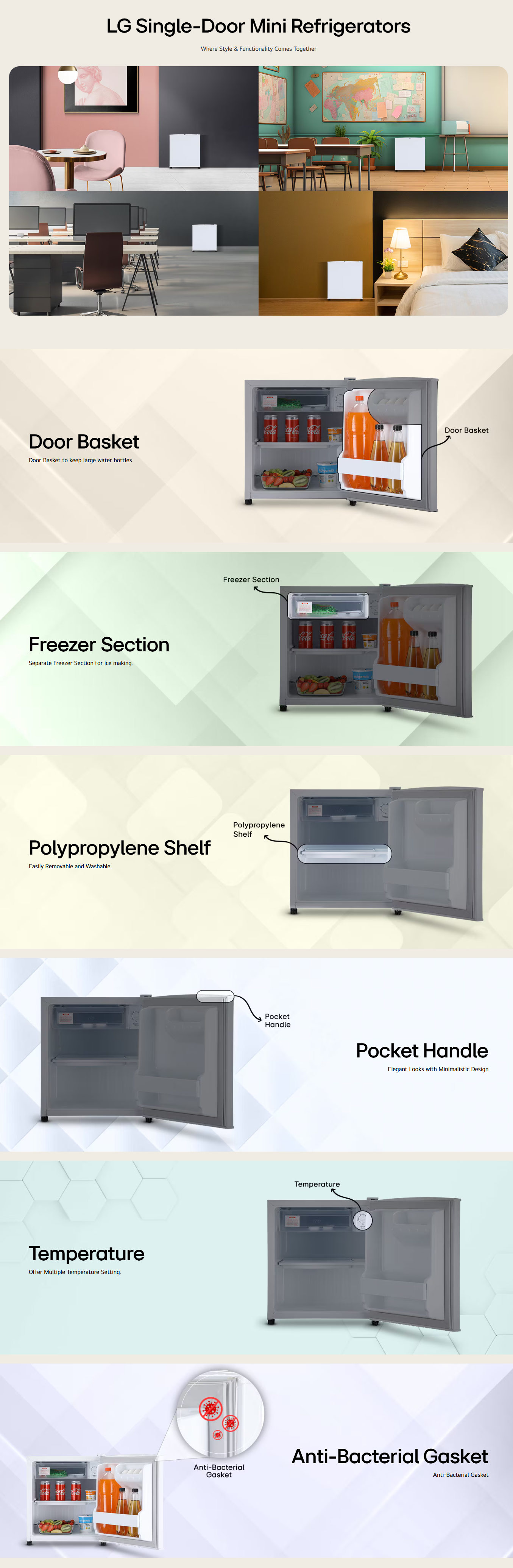 LG 43 Litres 3 Star Direct Cool Single Door Refrigerator with Anti-Bacterial Gasket (2026 Model, GLD0536VRSW)