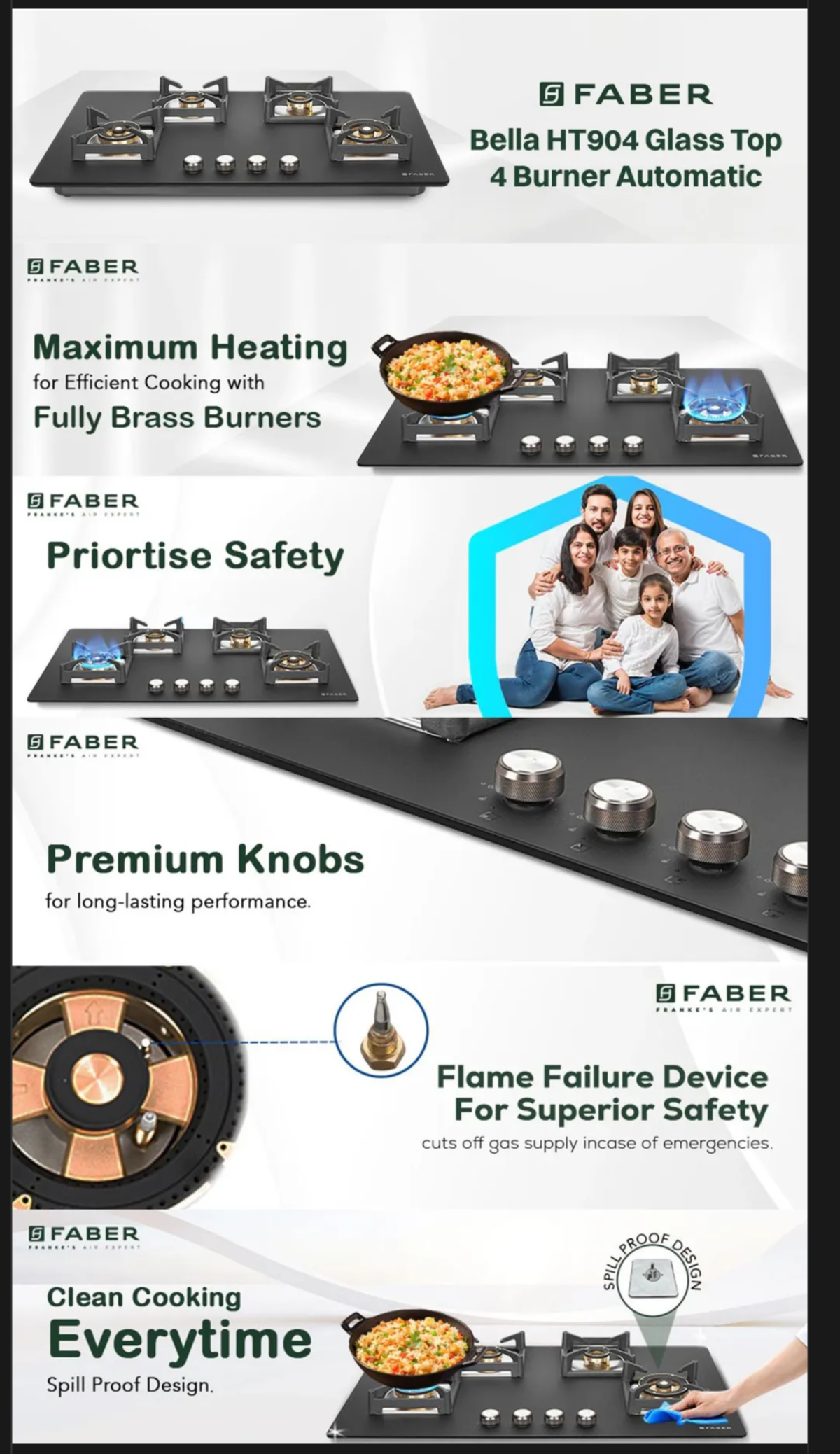 Faber BELLA HT 904 BR AI FFD Glass Top 4 Burner Automatic Hob (BELLAHT904BRAIFFD)