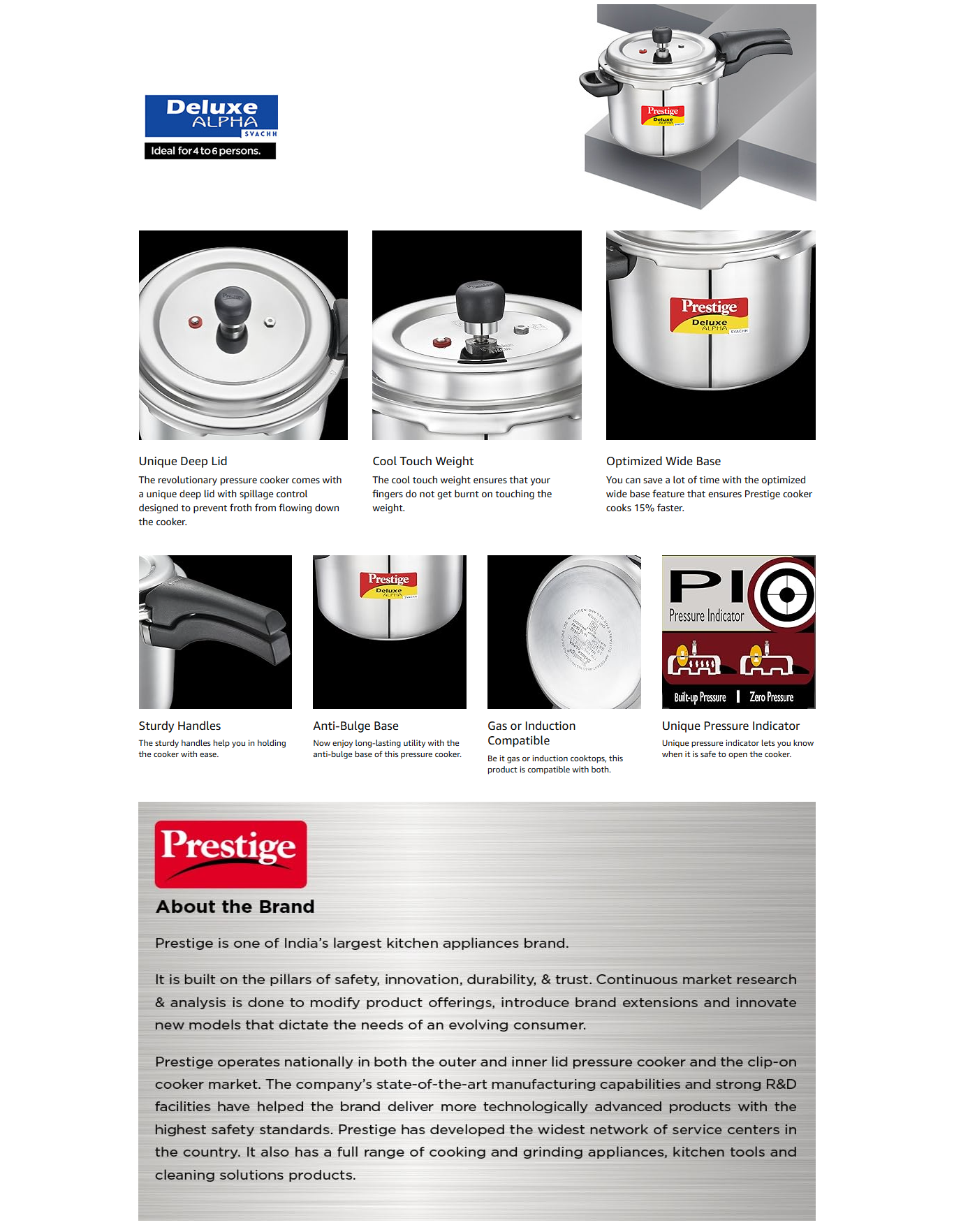 Prestige 4Litr Deluxe Alpha Svachh Stainless Steel Pressure Cooker (4LSSDLXALPHASVACHH)
