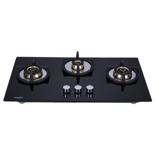 Whirlpool Elite PRO Brass Hybrid 753 MT Hob 3 Burner Auto Ignition Glass Top - 2 Medium and 1 Small Full Brass Burners (ELTPROHYBRIDBRS753MT)
