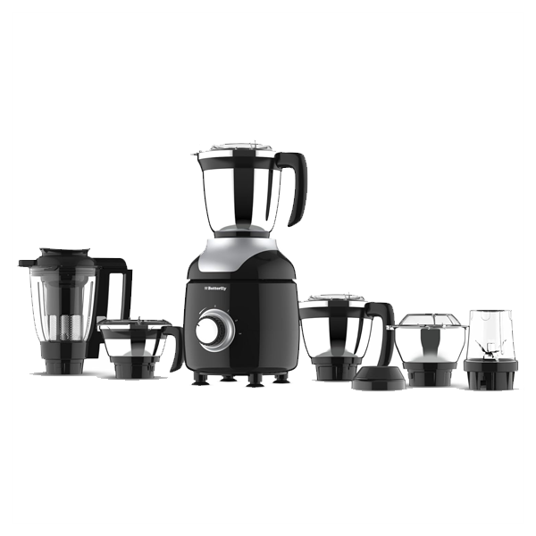 Butterfly Ziera Chrome 750W ABS Black Mixer Grinder with 6 Stainless Steel Jars (ZIERACHROME750W6JAR)