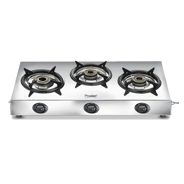 Prestige Perfect Plus 03B 1mm Stainless Steel Body L.P. Gas Stove 3 Brass Burners (3BPERFECTPLUSSS)