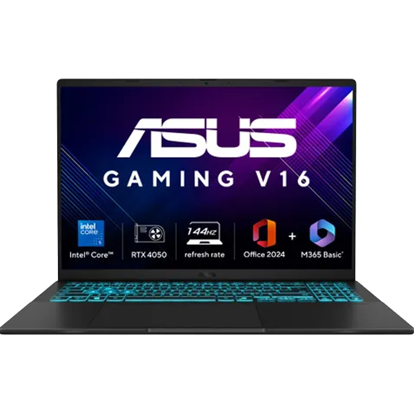ASUS Gaming V16, Gaming Laptop, Intel Core 5 210H (16GB/512GB/RTX 4050/16 Inch WUXGA/Windows 11 Home/Office Home 2024 + M365 Basic (1 Year Validity)*) (ASUSV3607VURP550WS)