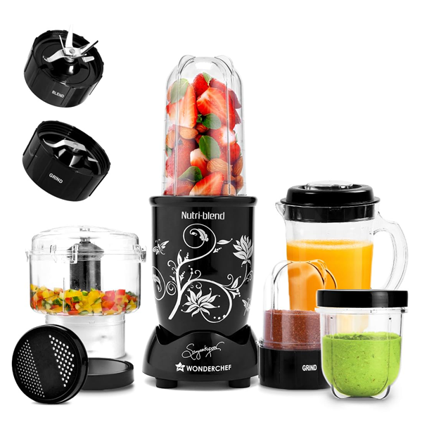 Wonderchef Nutri-blend 500W Mixer Grinder, 22000 RPM Motor, Smoothie Maker, Masala Grinder, Chutney Blender, 3 Unbreakable Jars & Sipper Jar(WCNUTRIBLENDCKM750W)