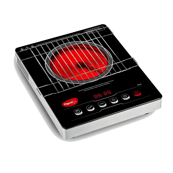 Pigeon Eva Infrared Cooktop 2000 Watts Black (with Free Stainless Steel Grill, Full touch Panel, Auto shut off and Overheat Protection) (PGINFRAREDCTEVA2000W)