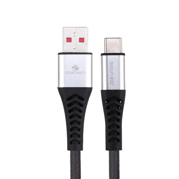 ZEBRONICS UT65S USB - Type C Braided Cable, 65 Watts, Rapid Charging, Multi-Protocols Support (ZEBUT65S)
